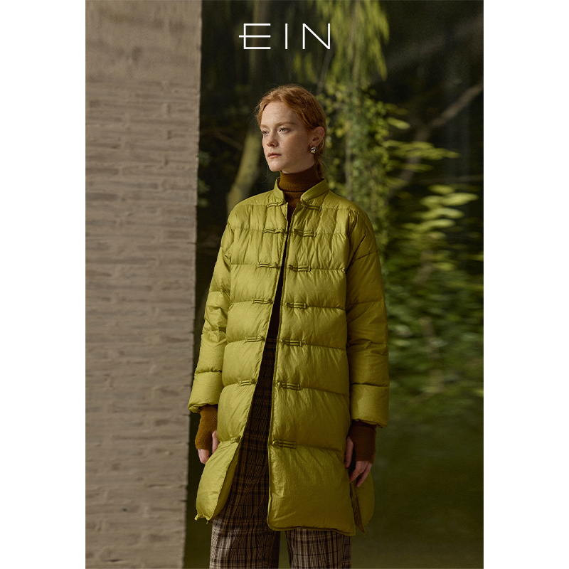 EIN/言新中式复古小立领盘扣中长款25冬季冬季保暖鹅绒羽绒服女款