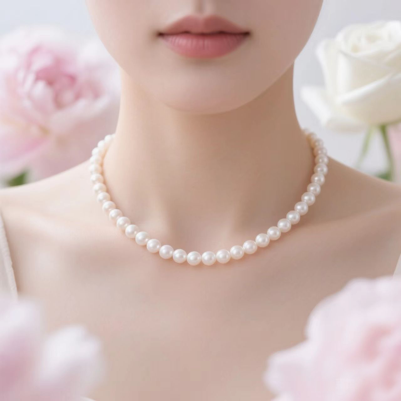 7-8nn正圆极光炫彩无核强光淡水珍珠项链送妈妈锁骨链礼物女仙女