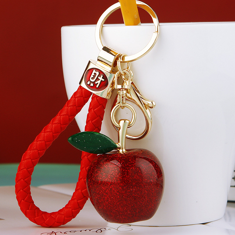 招财创意轻奢树脂苹果汽车钥匙扣可爱包包挂件平安果钥匙链圈礼品