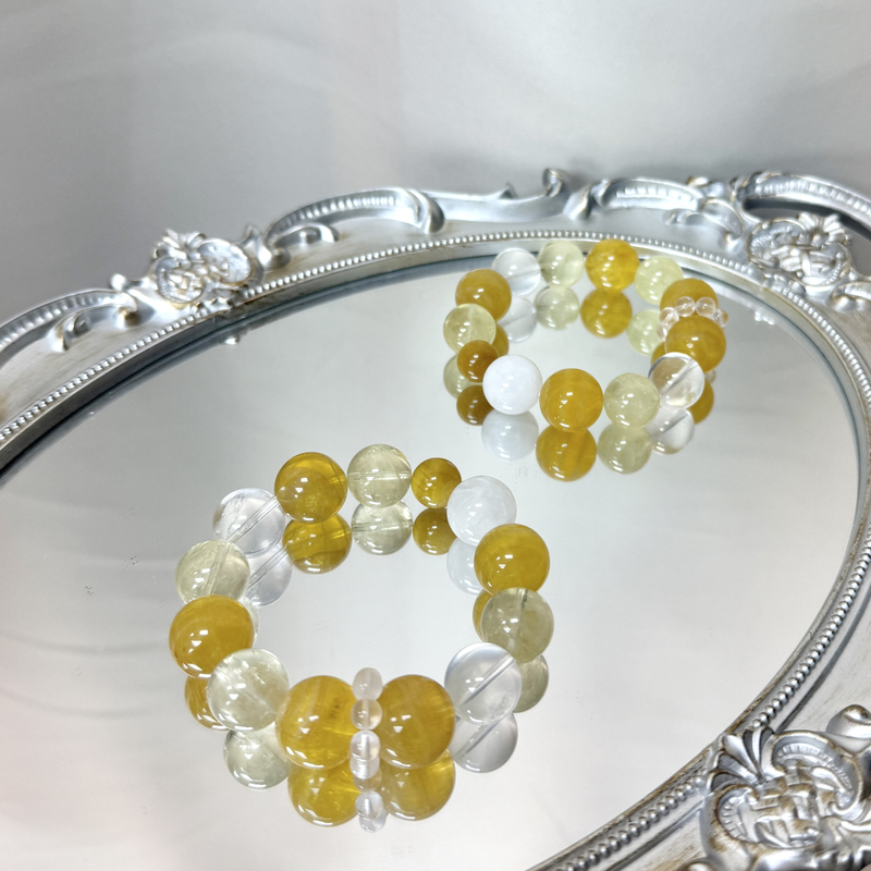 【日轮金库】天然黄莹石x黄水晶x雪花幽灵x白水晶 15-17mm