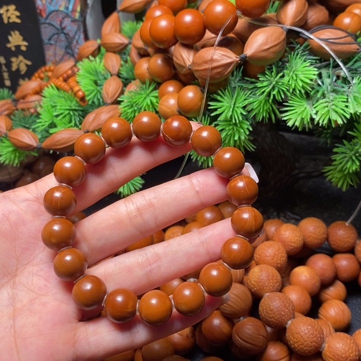 橄榄核手串1.18尺寸红料光珠