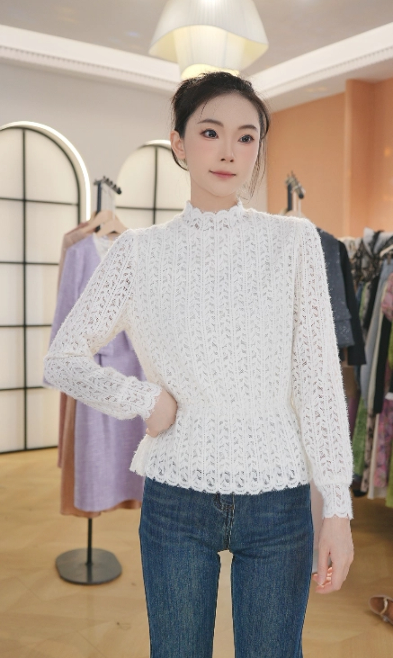 F3050半高领秋季白色木耳边仙女法式上衣内搭打底衫