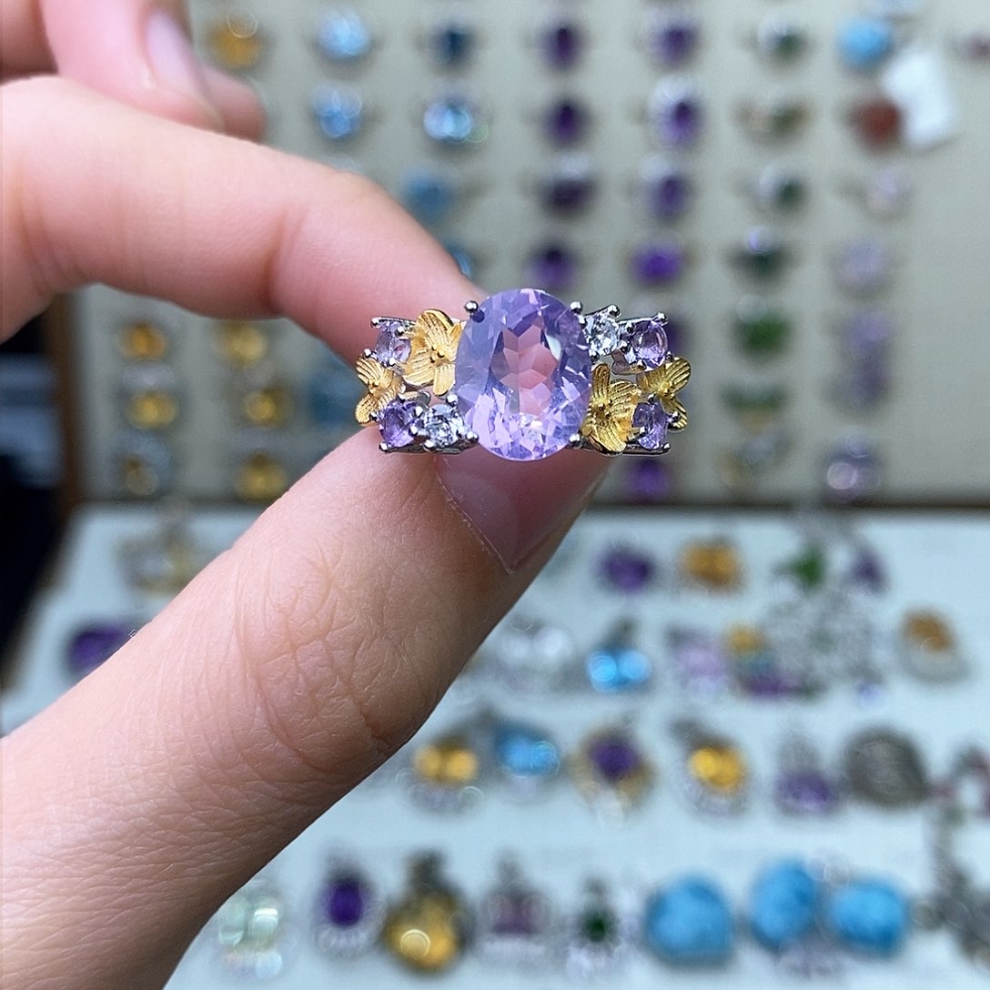 水晶戒指银S925镶嵌（一物一证）紫玉晶