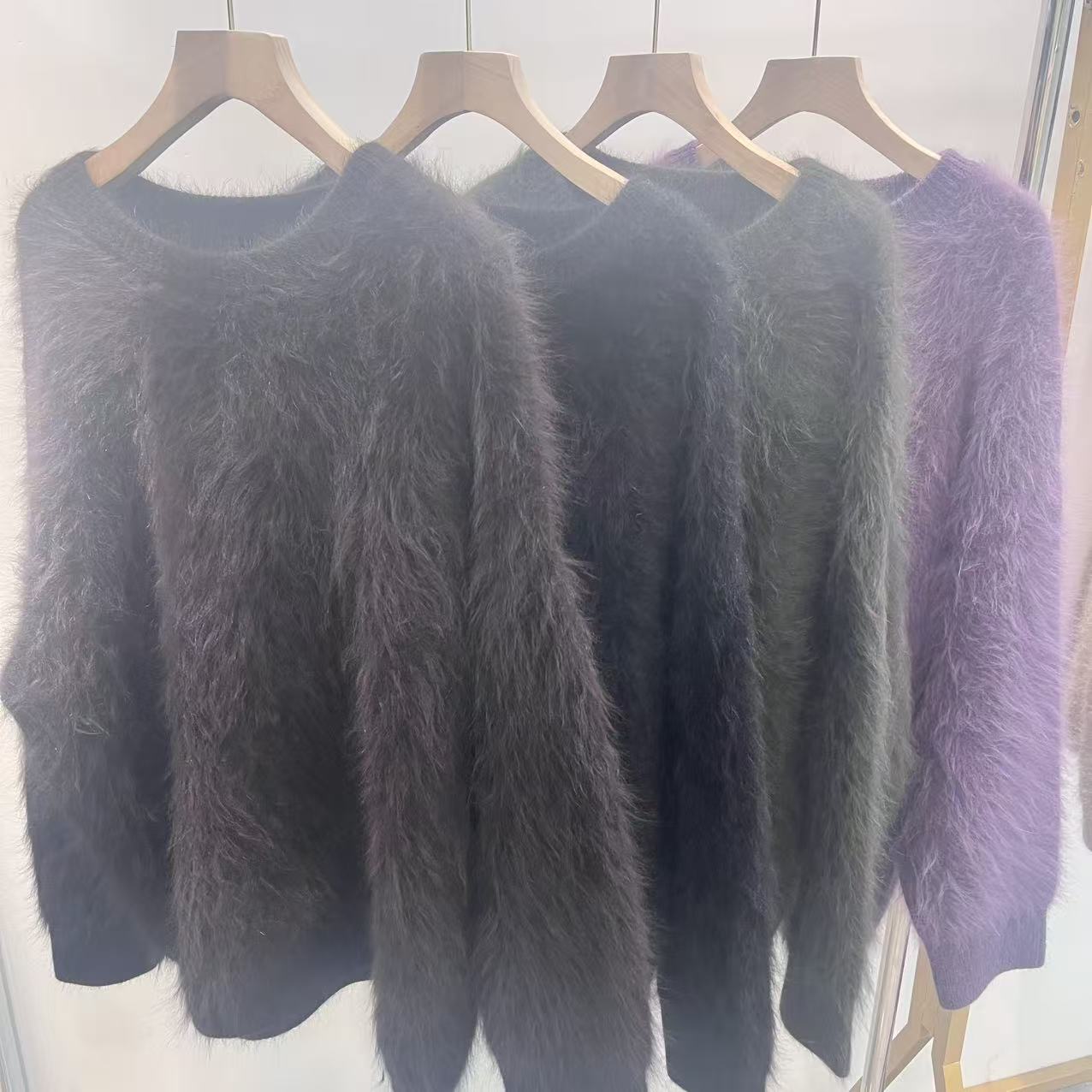 【加厚套头】真毛 安哥拉紫金拉毛 圆领加厚针织套头