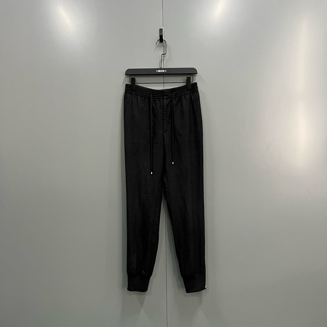 95新 Hermes/爱马仕 ab 黑色拉链抽绳长裤 38码