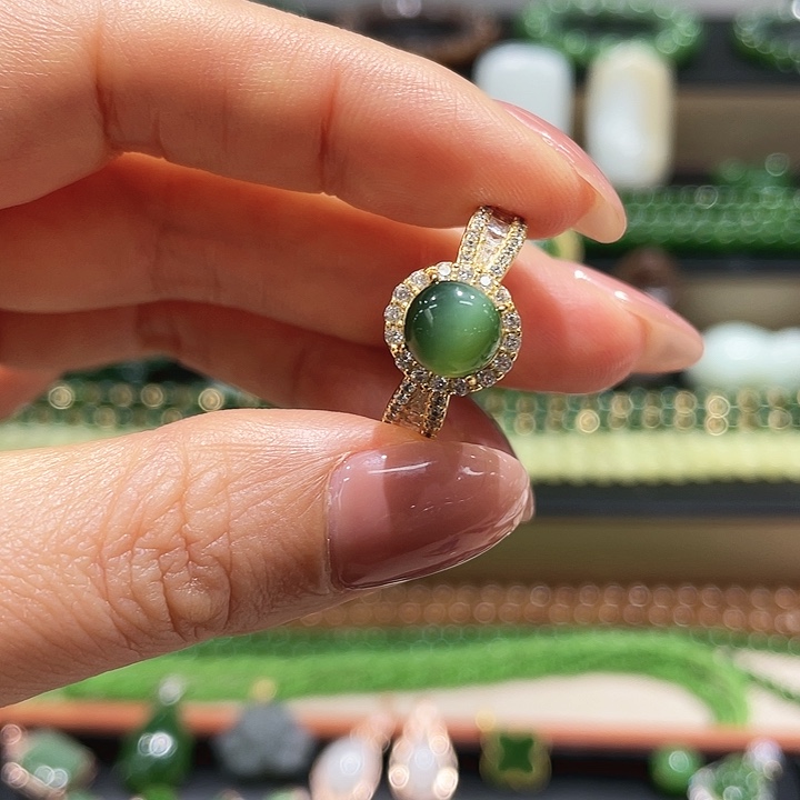 和田玉银S925镀金镶嵌戒指