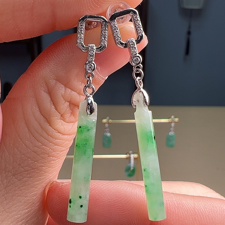 翡翠耳饰银S925镶嵌耳饰