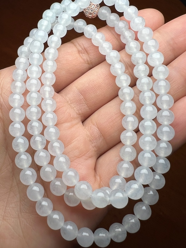 缅甸翡翠A货 糯冰种白月光项链 6.0mm/108颗