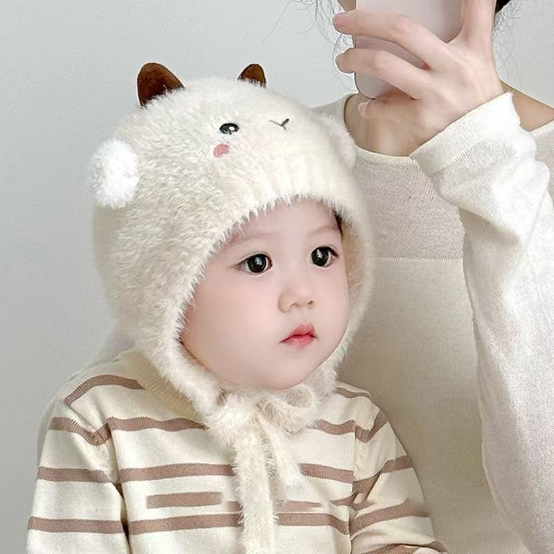 【小橙子】宝宝套头帽子小羊超萌百搭护耳帽男女婴幼儿加厚毛线帽