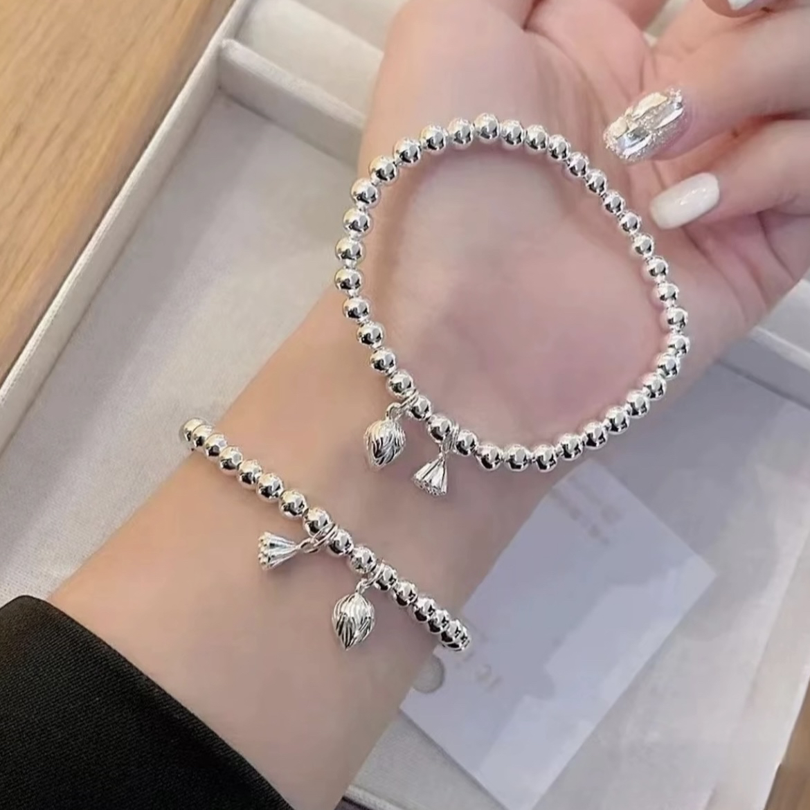 足银手链 两世欢纯银手链女款999莲蓬转运珠足银手绳情人节送女友