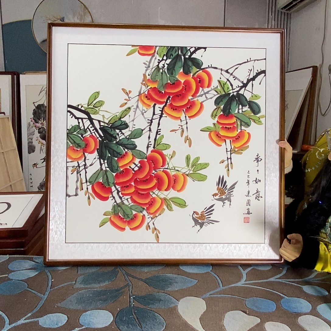 国画82✖️82厘米带框包邮国画作品