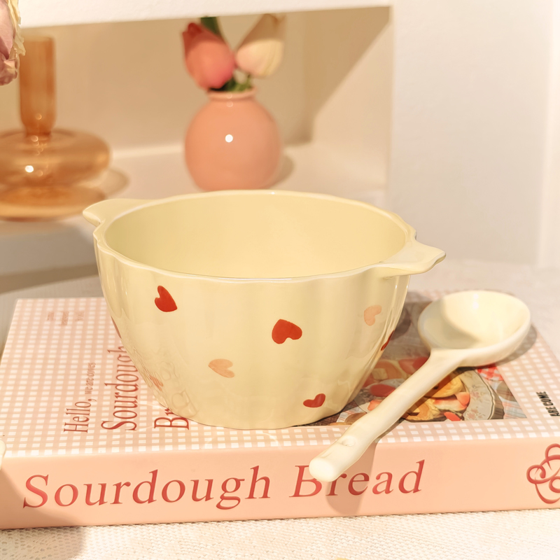 【1碗1勺】桃心双耳小南瓜+勺碗面碗吃饭碗勺家用碗蒸蛋碗少女心ins
