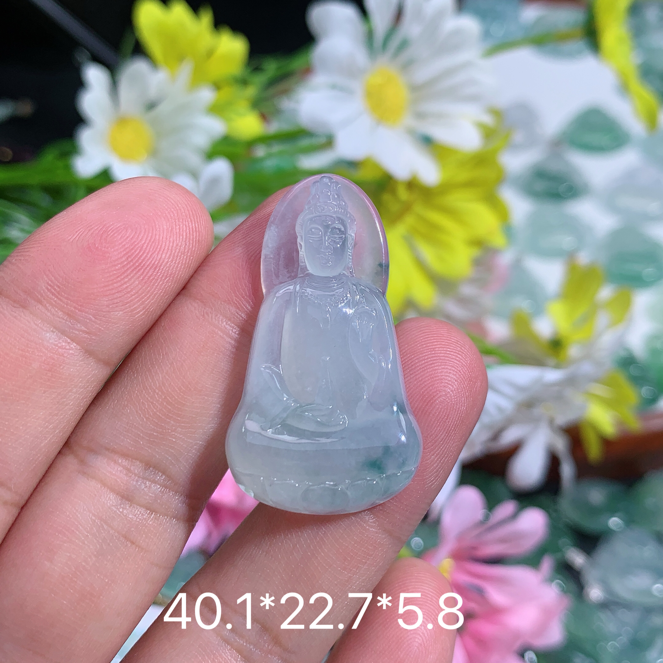 缅甸天然翡翠A货冰种飘花素衣观音吊坠挂件礼物精美雕刻时尚精致