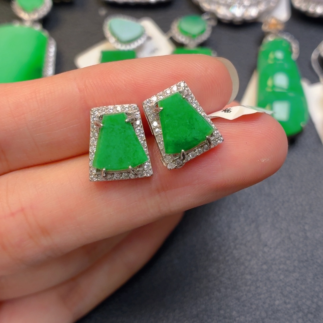 翡翠银S925镶嵌颈饰耳钉