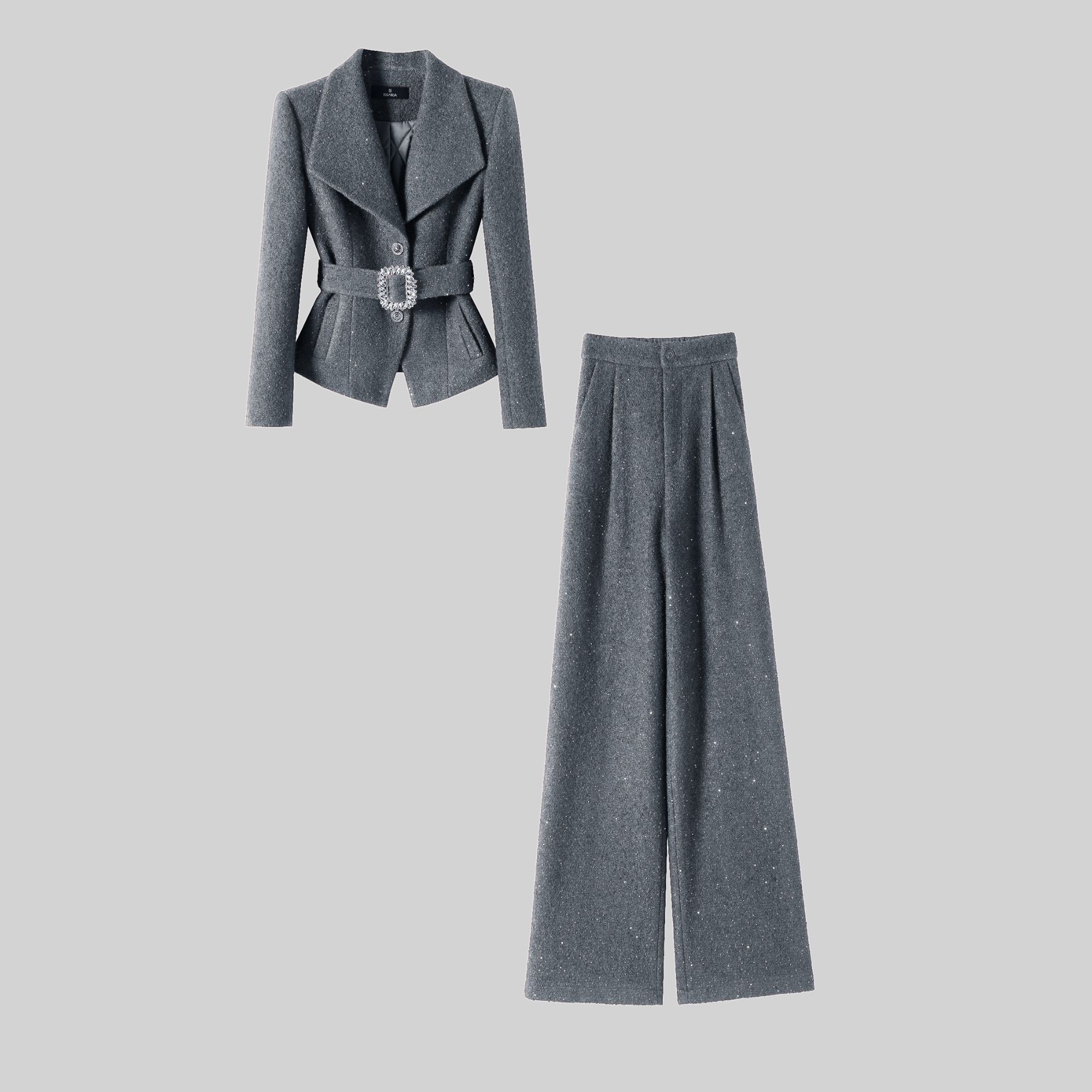 〈纪朵研〉1819休闲小香风灰色轻熟风正装罗马风时尚套装