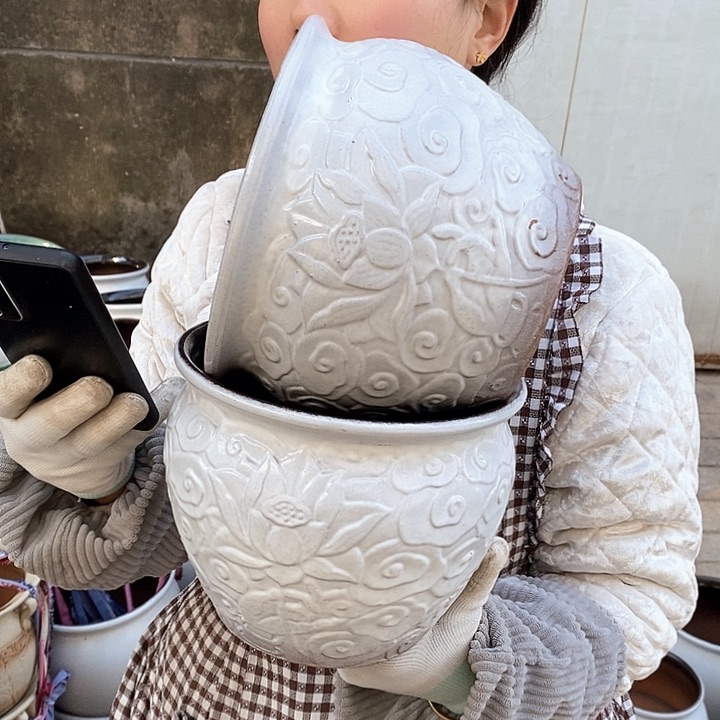 紫砂花盆瑕疵口20高26