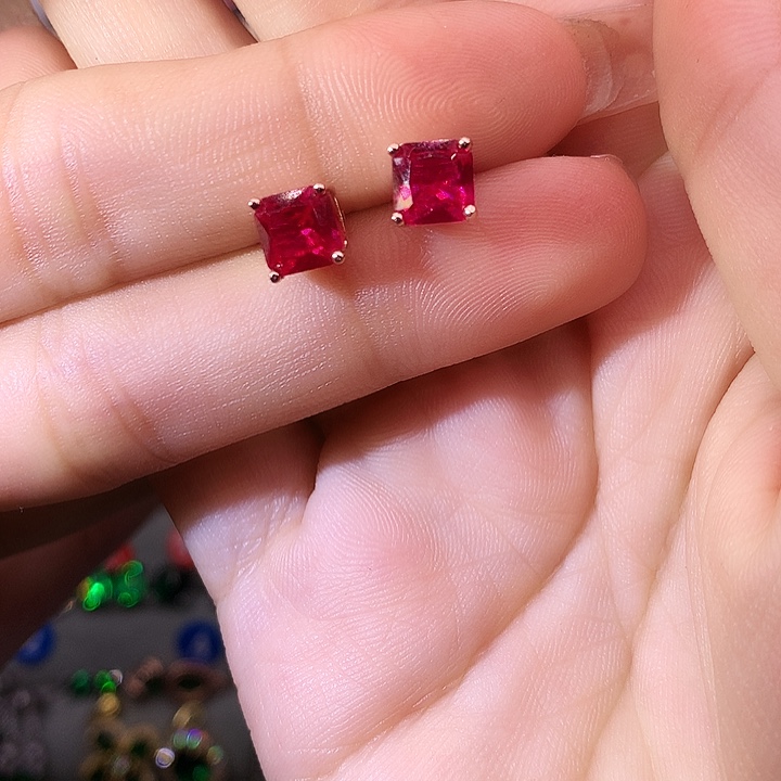 红宝石耳饰银S925镶嵌