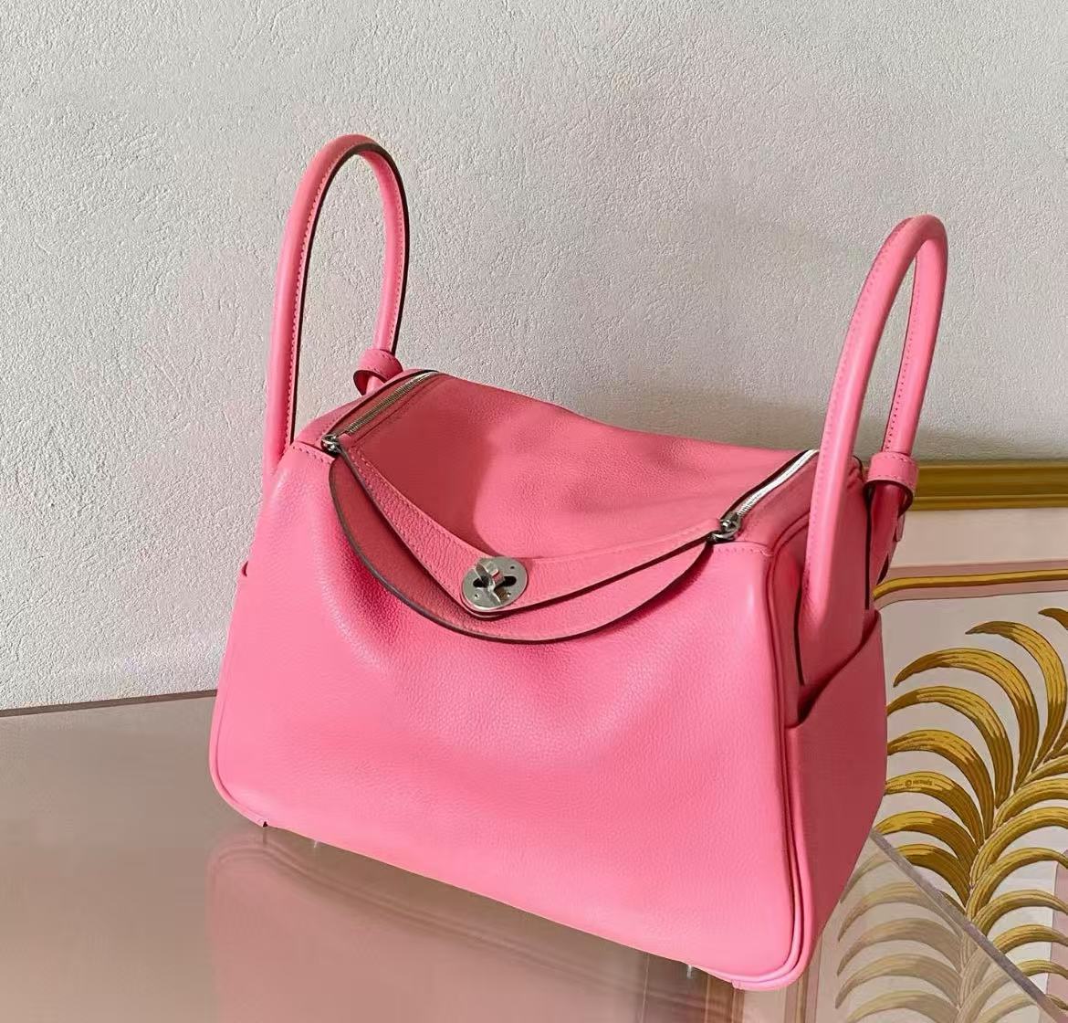 99新 Hermes/爱马仕 lindy26 唇膏粉 ec皮 银扣 A刻