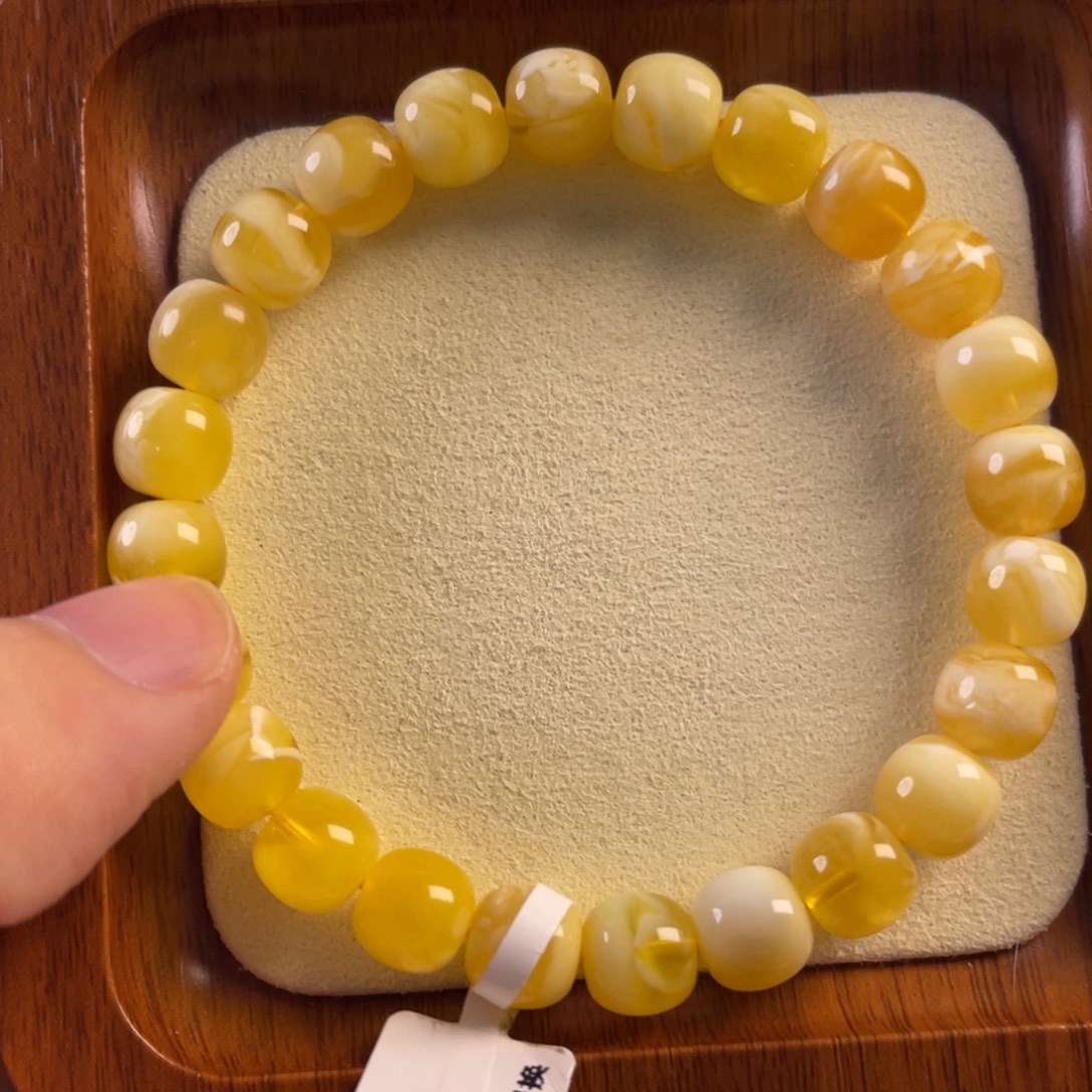 琥珀未镶嵌手链9mm精工高桩蜜蜡手串