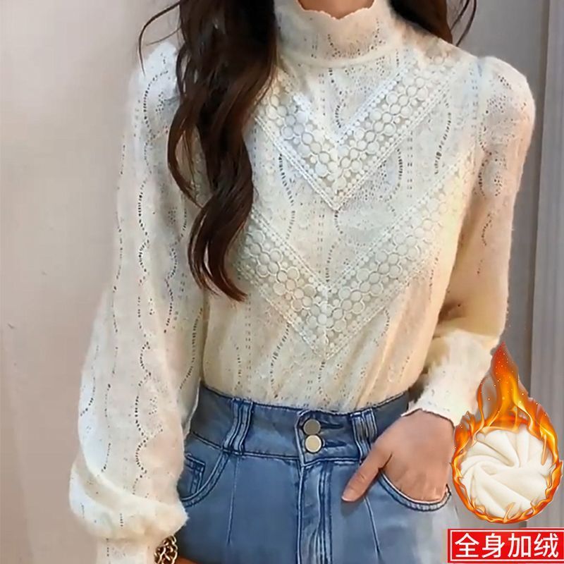 半高领衬衫女2025年秋冬新款时尚内搭上衣洋气加绒减龄打底小衫