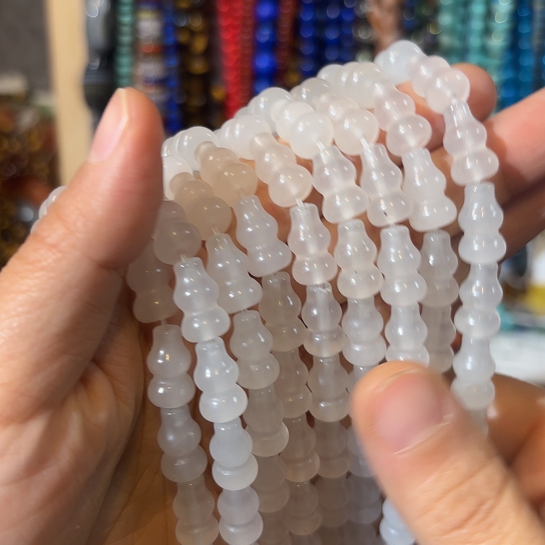 玛瑙/玉髓银S925镀金镶嵌珠宝半成品白玉葫芦卡8-14一条