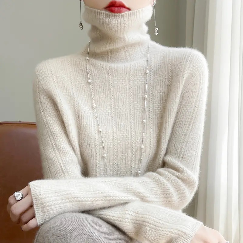 时尚新款100纯羊毛衫气质高领镂空百搭洋气时针织衫女  DMR-165