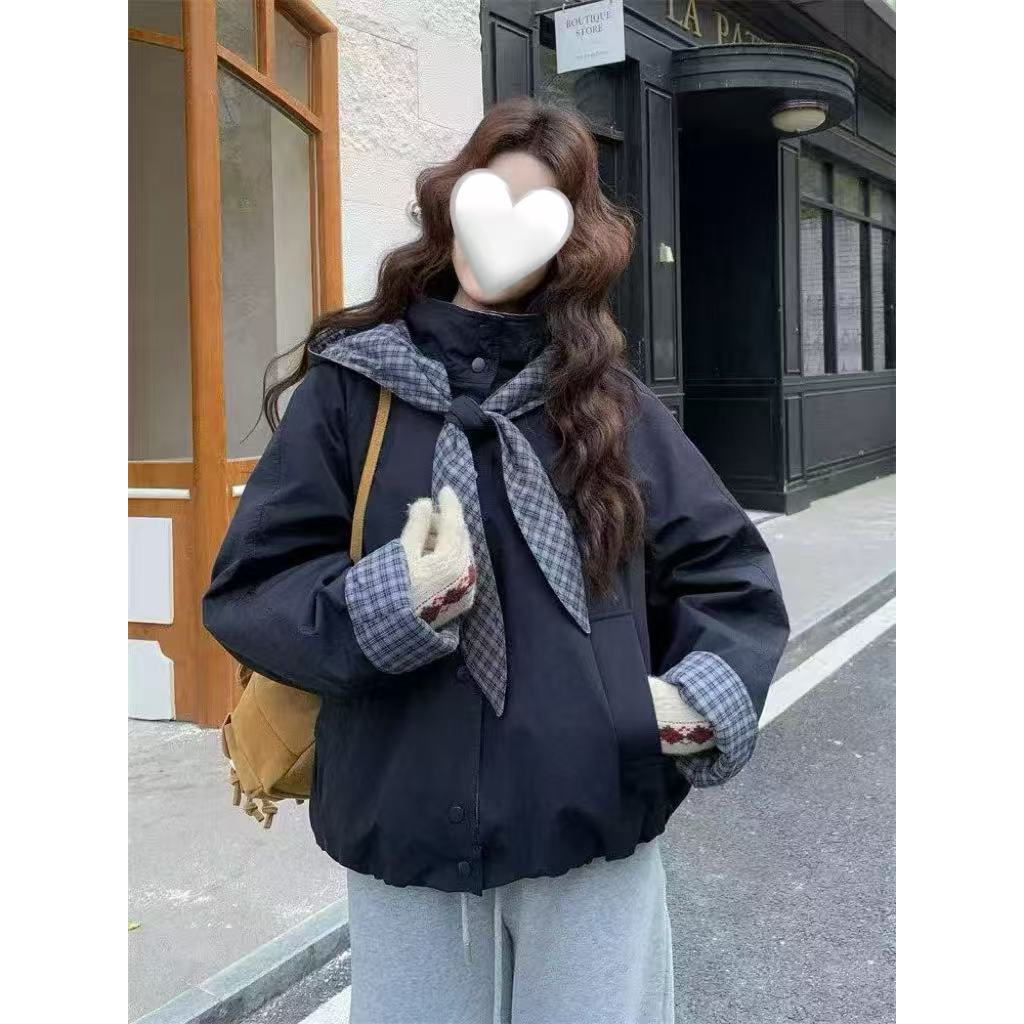 拼接加绒加厚款保暖薄款韩版秋冬宽松港风ins