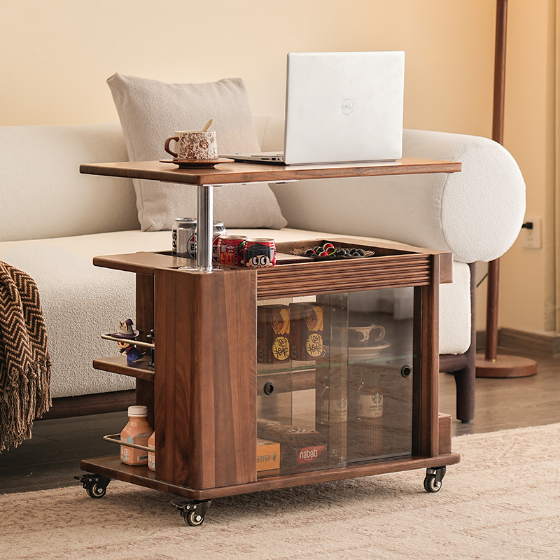 致典北美黑胡桃木贝尔升降茶几家用客厅实木茶几阳台简约小茶台