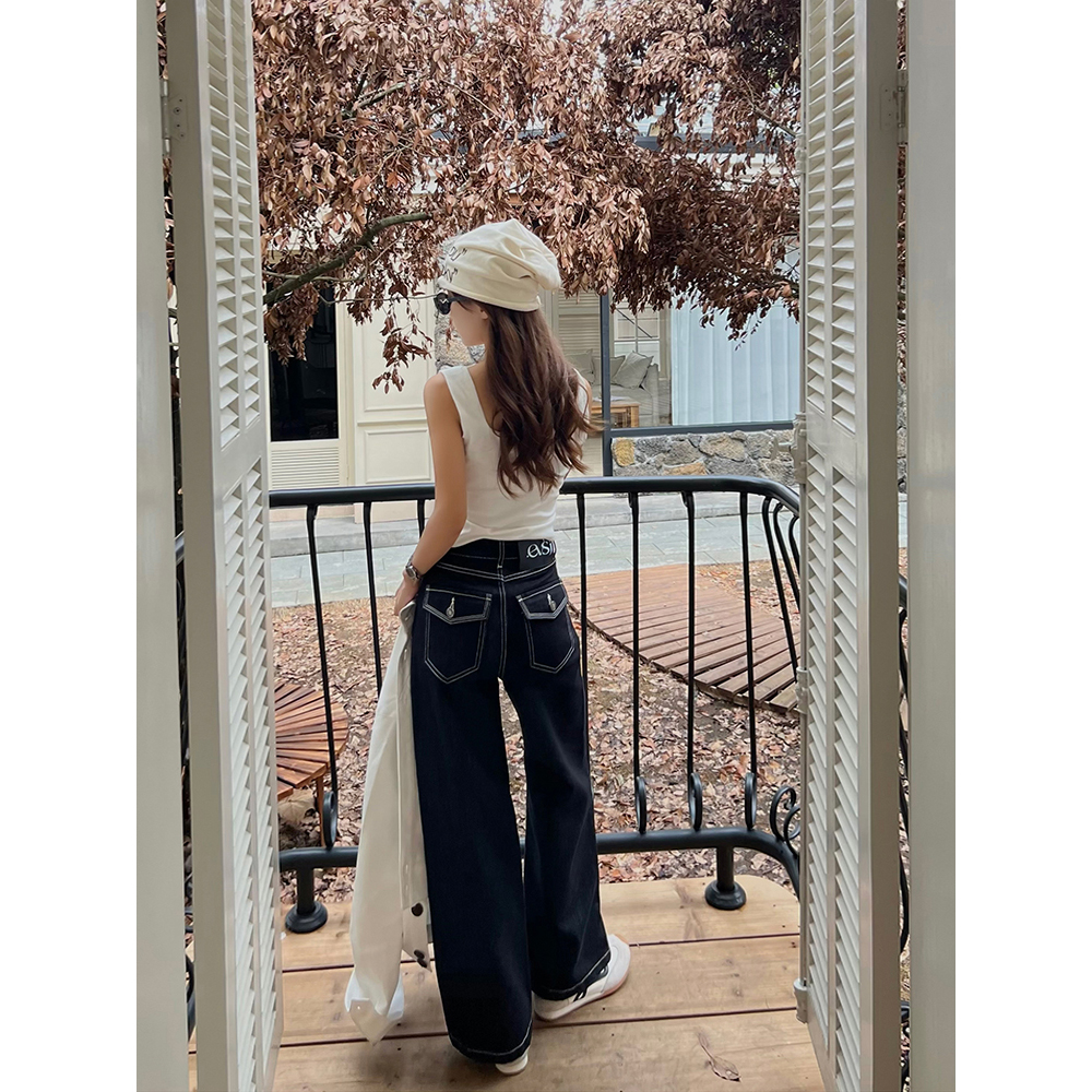 王家有鱼【小个子定制】原牛黑阔腿裤女秋季新款2025爆款百搭牛仔裤
