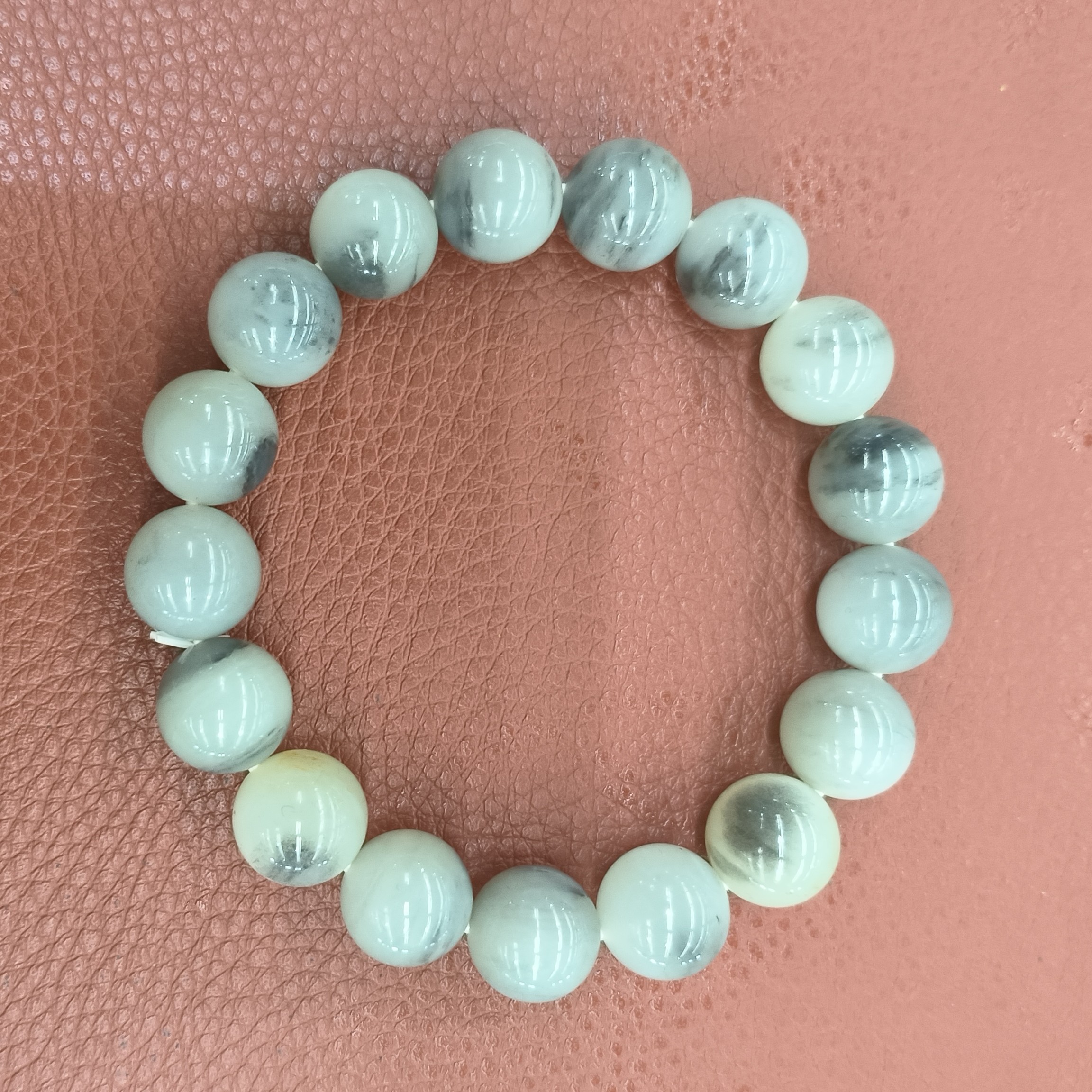 新疆和田玉青花白底飘墨卡12圆珠