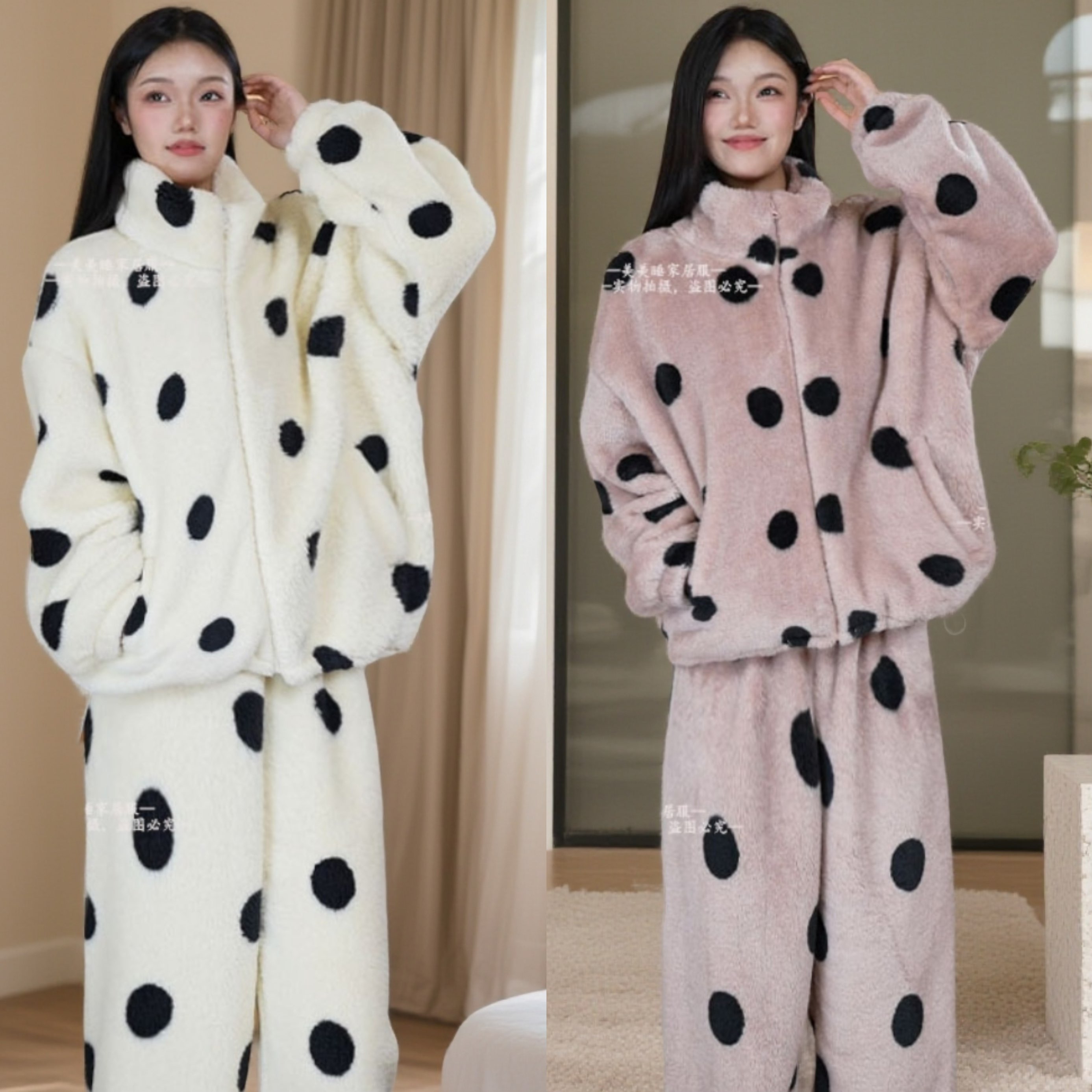 【巨保暖！绒绒绒】宽松加厚甜美韩版波点冬季家居服套装过冬睡衣女