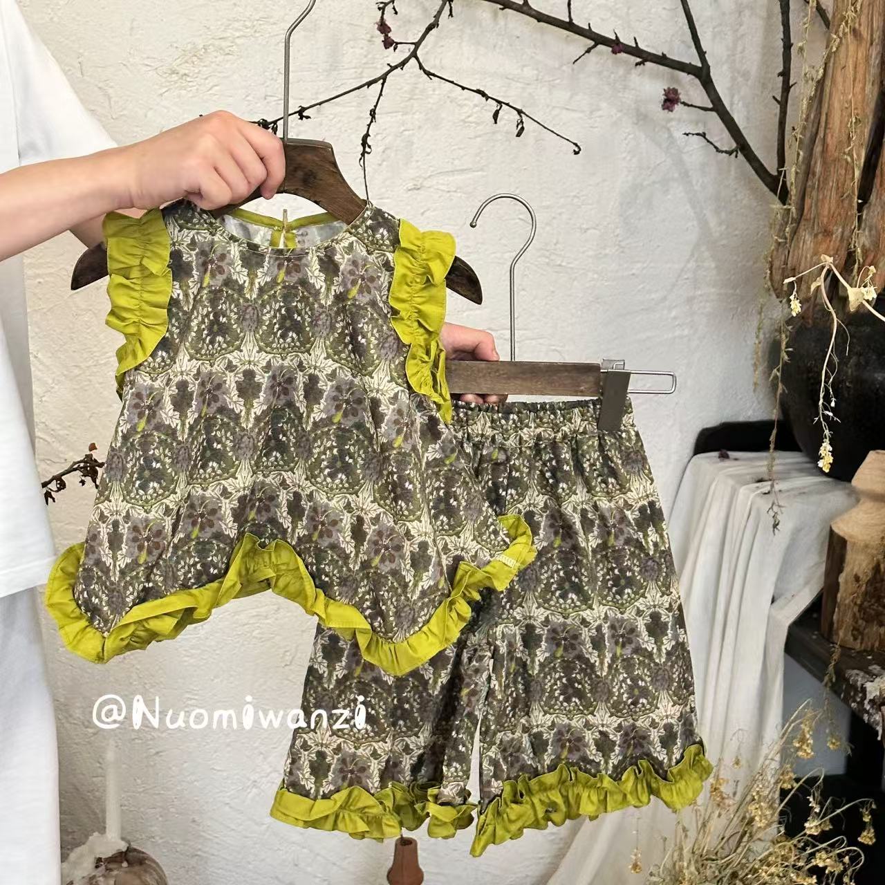 QHY-2261-儿童法式洋气上衣+裤子套装（夏款）