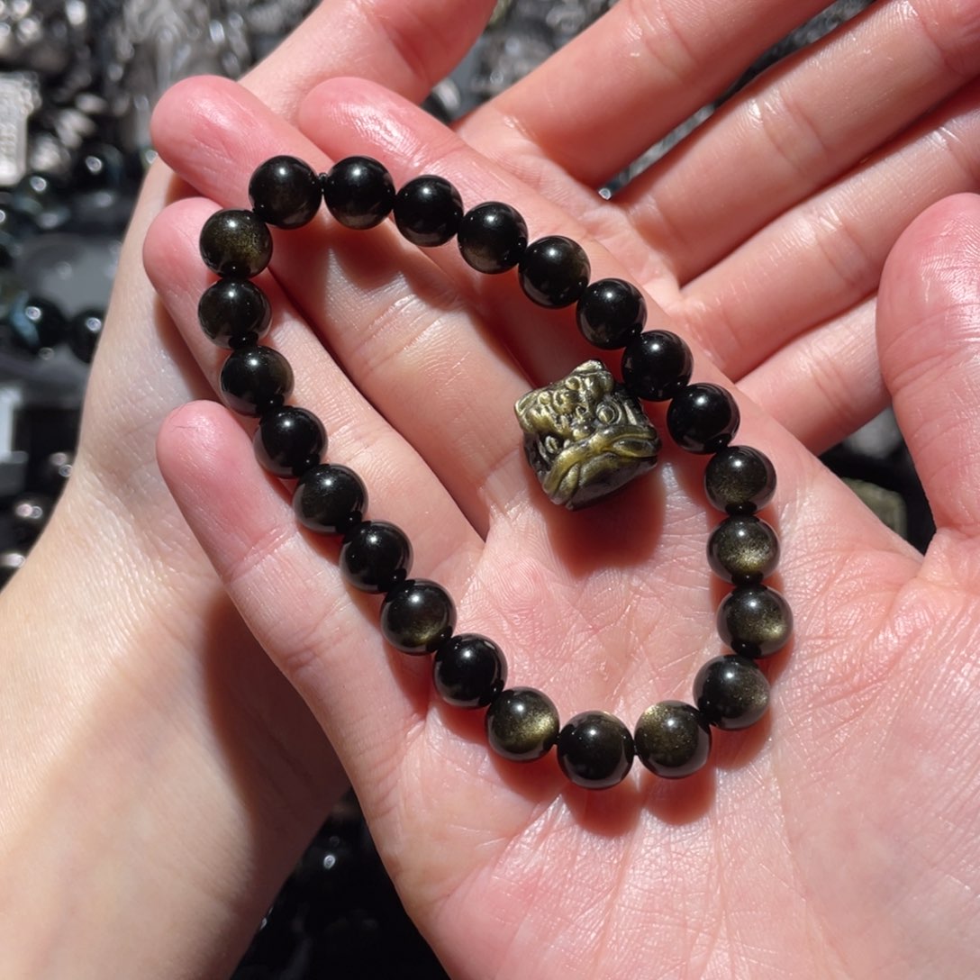 黑曜岩手串未镶嵌小*儿