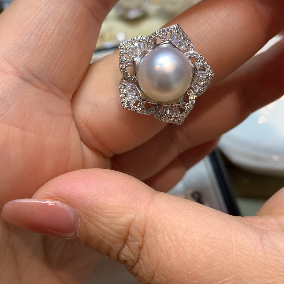 海水珍珠戒指银S925镶嵌