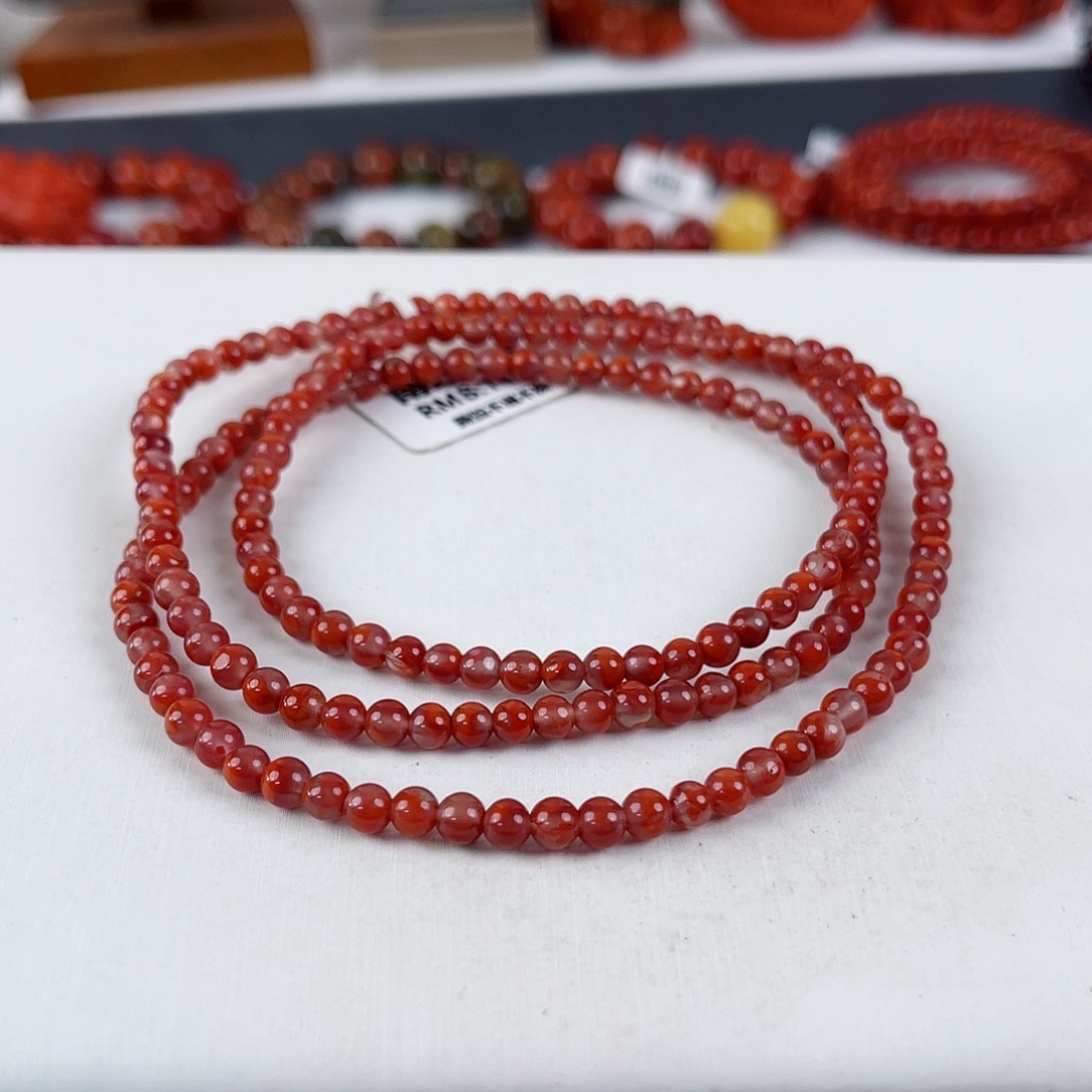 手串未镶嵌南红玛瑙瓦西牛血红圆珠多圈4mm