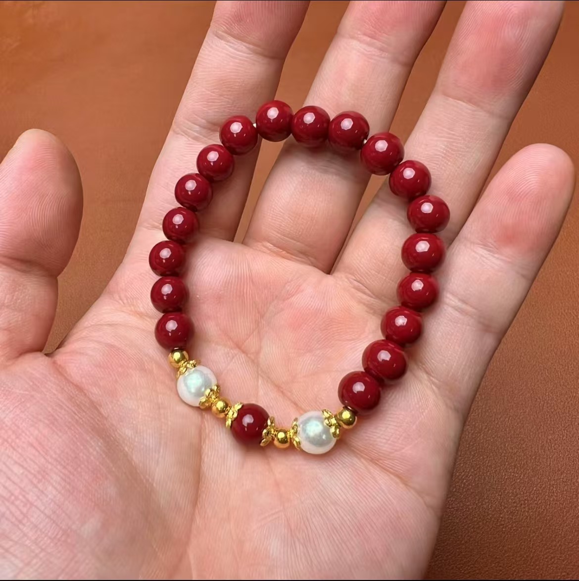 天然辰砂朱砂单圈0.8精品手串 S1135