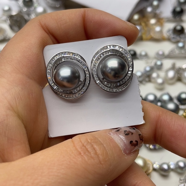 海水珍珠耳饰银S925镶嵌