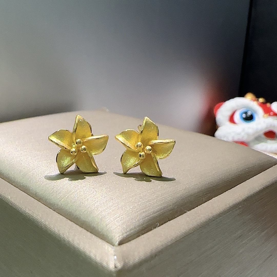 5G足金999耳钉哑光精品百合花