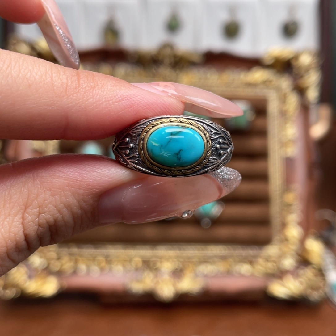 老***哥绿松石银S925镶嵌戒指