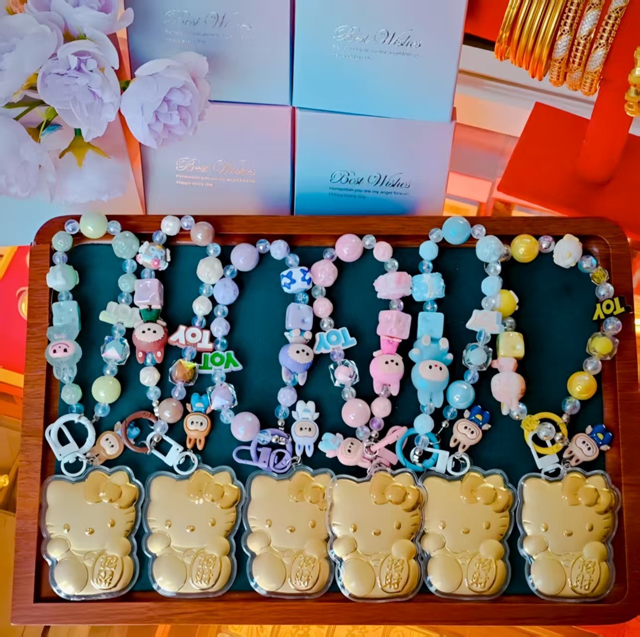 含金工艺品含金KT猫 钥匙扣可爱卡通金片 手机包包挂件 生日礼物