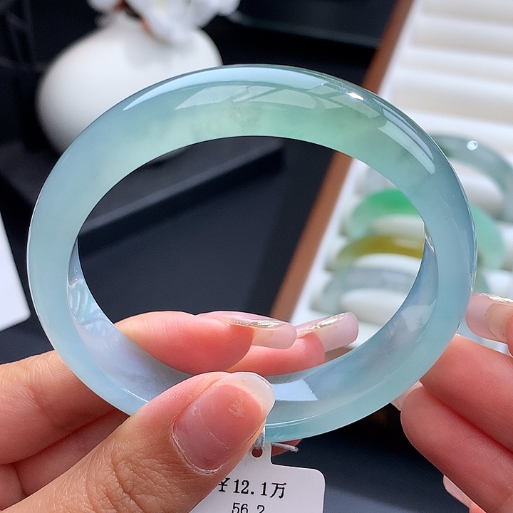未镶嵌手镯翡翠56.2正圈冰湖水绿