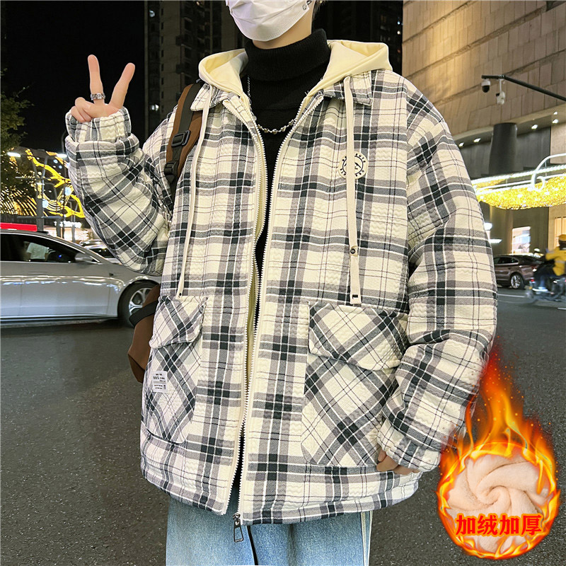 2025秋冬季新款ins休闲宽松格子外套帅气青少年加绒夹克潮流帅气