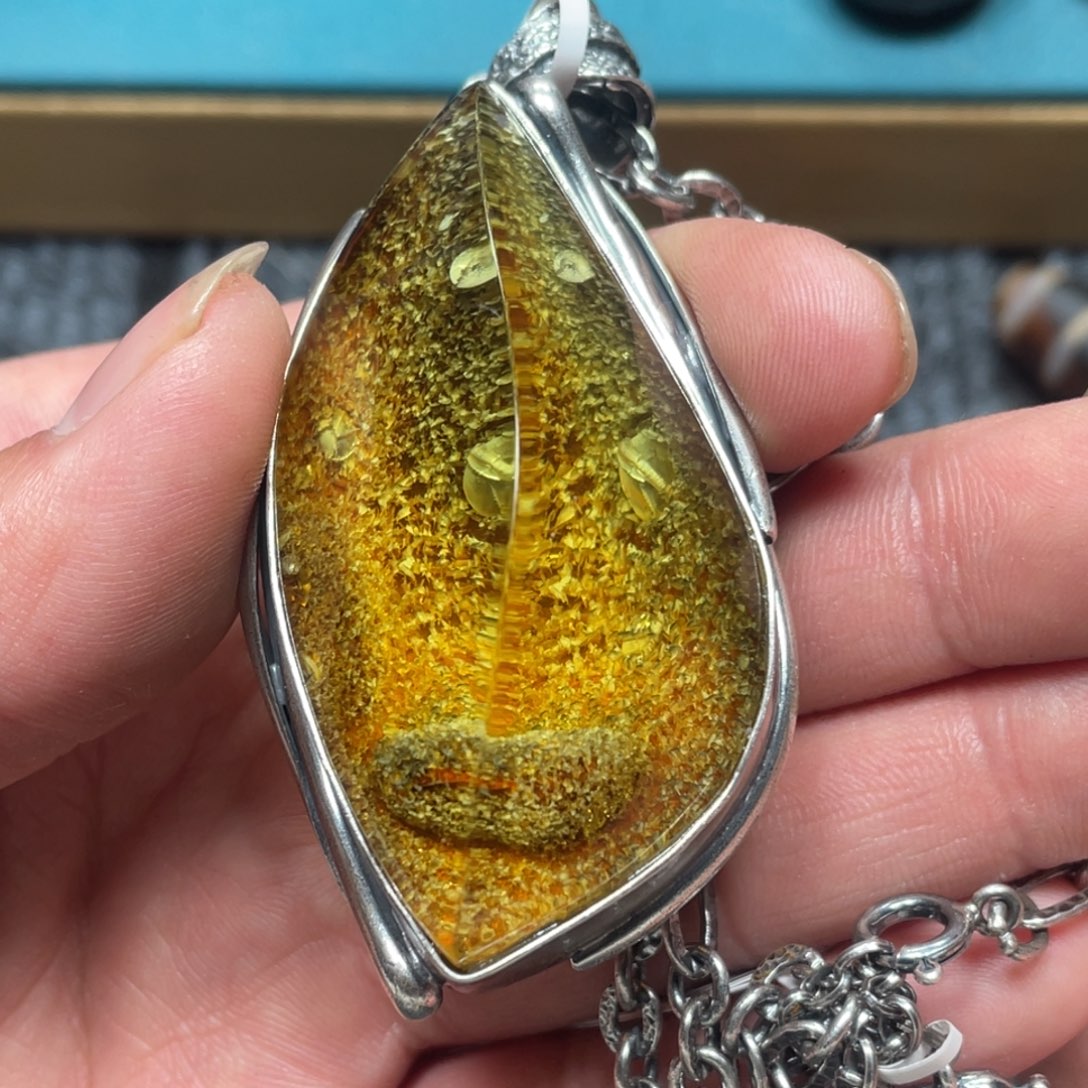 琥珀项链银S925镶嵌大****了