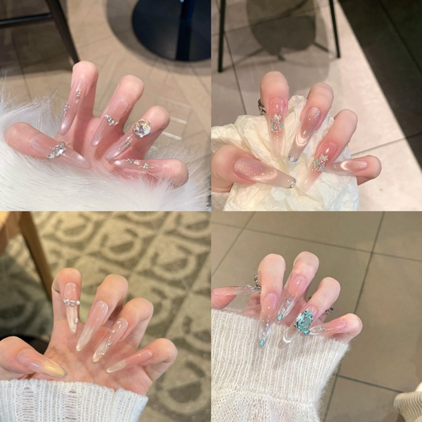 【晚霞海棠】安诺纯手工穿戴甲高级感渐变猫眼显白爆闪氛围穿戴甲