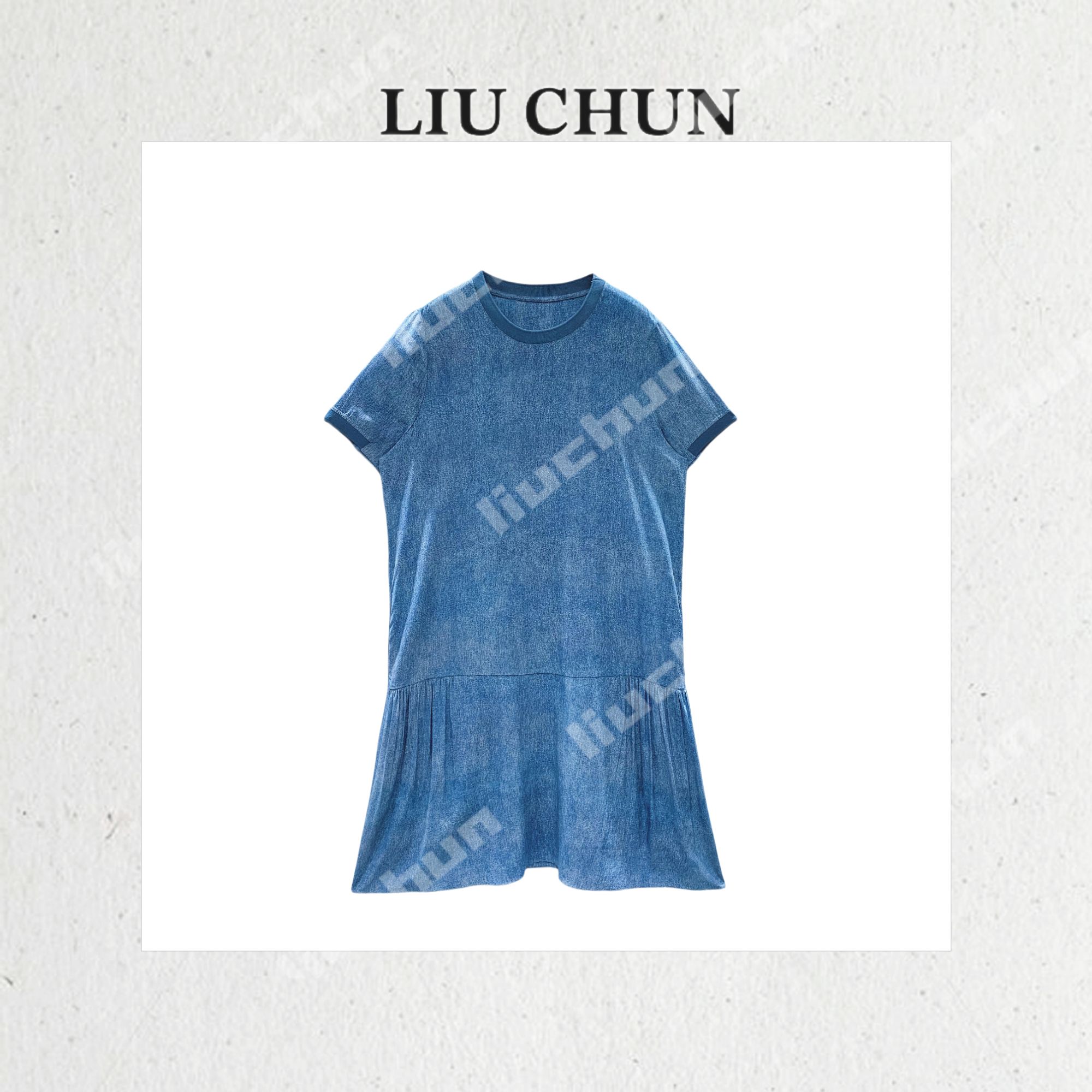 【晕染牛仔蓝】CHUN家气质轻奢时尚夏季设计师桑蚕丝连衣裙