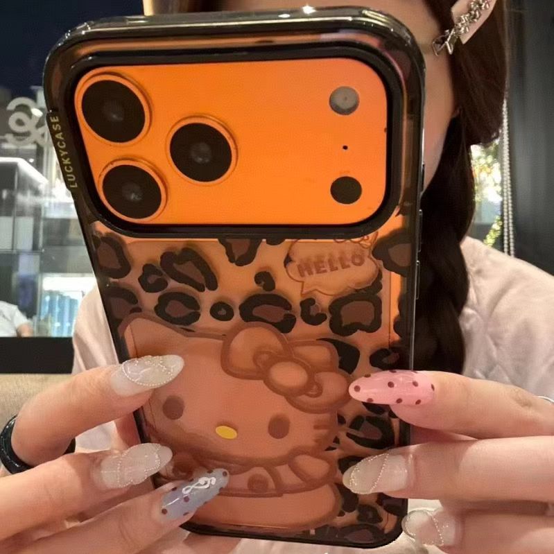 透明豹纹线条猫咪适用于iPhone17promax手机壳16少女15可爱14卡通