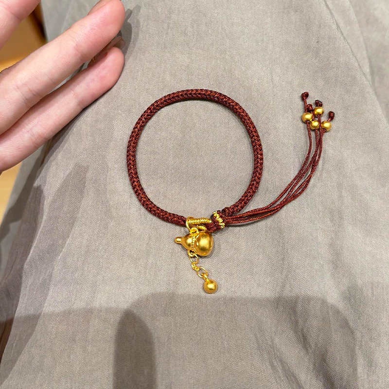 瑞诺黄金葫芦金珠手链女新款足金999编织手串生日礼物送女友老婆