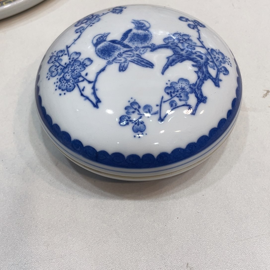 瓷片景德镇青花印泥盒