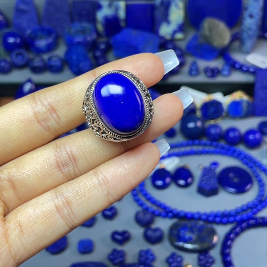 青金石银S925镶嵌戒指（可调节）