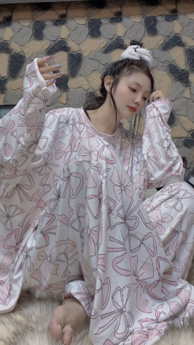 Laurine原创韩版宽松慵懒蝴蝶结居家服套装